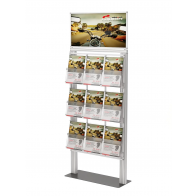Duży ekspozytor na ulotki 193cm 9 kieszeni A4 pionowo + plakat Art 028